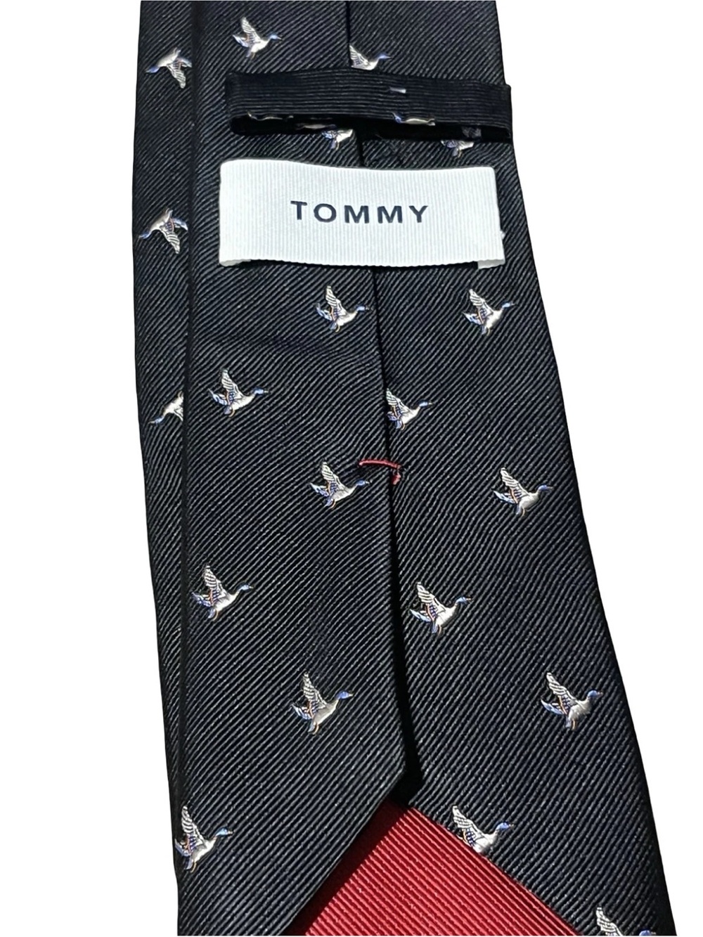 Black SILK Duck Tie - Black tie with birds in flight 100 silk tie - Tommy-